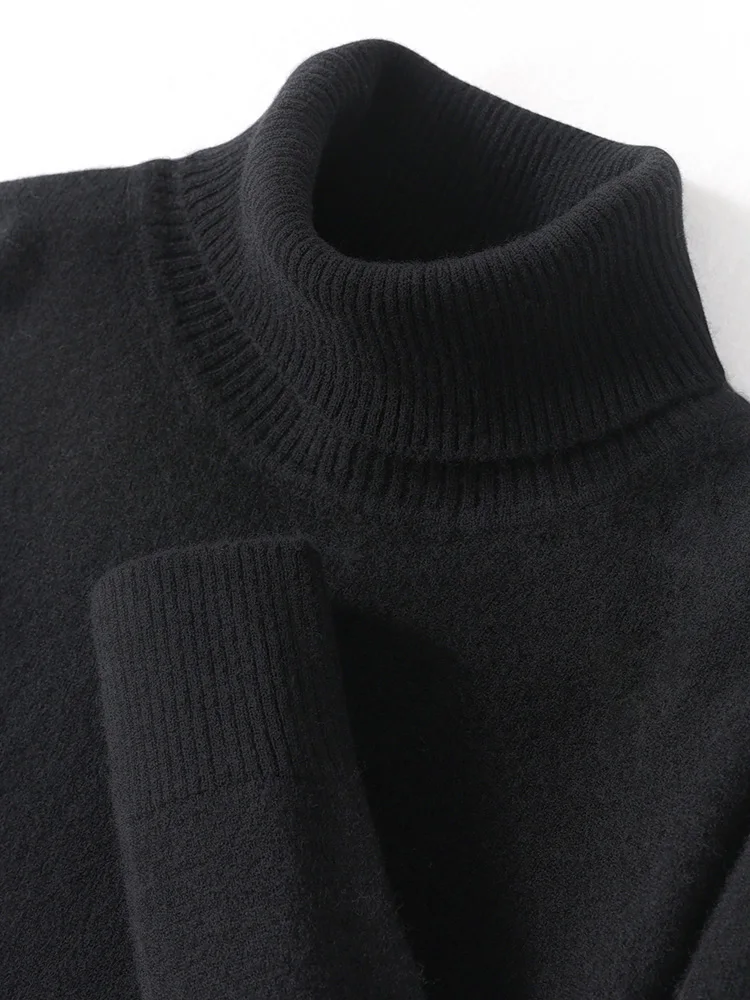 Autumn Winter Men Wool Turtleneck Pullover Long Sleeve Basic Cashmere Sweater 100% Merino Wool Knitwear Smart Casual Clothing