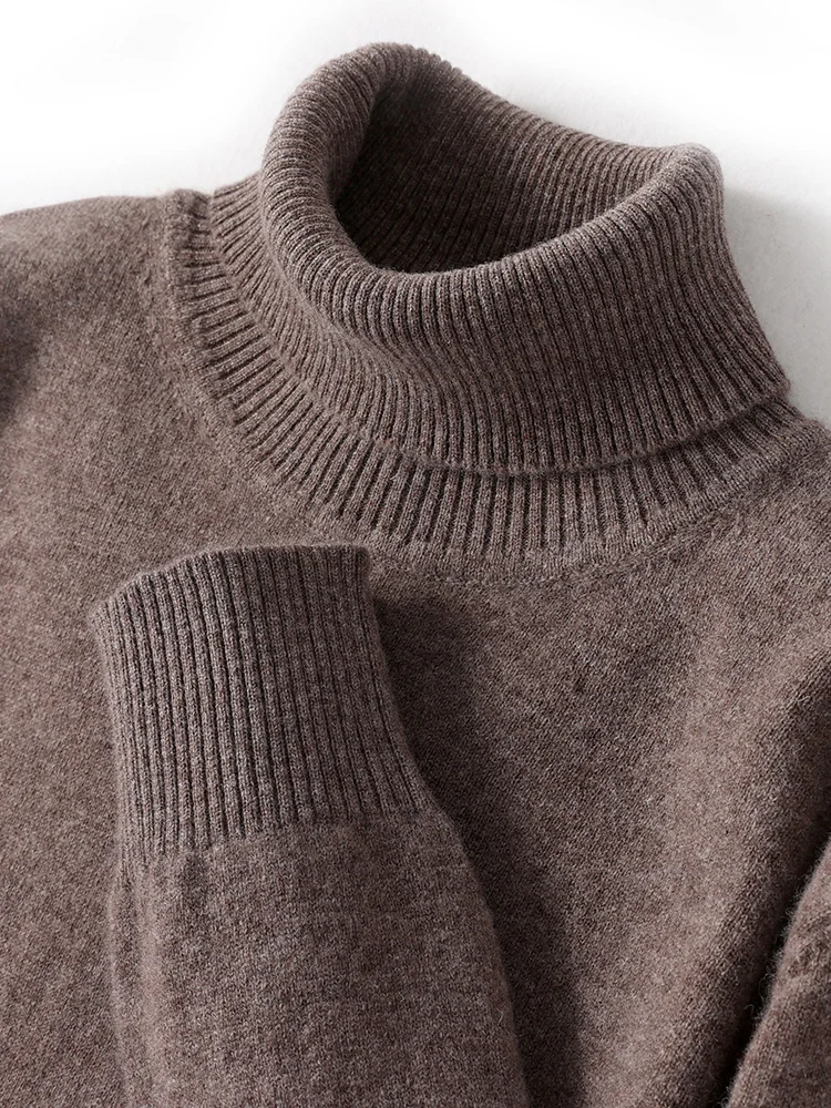 Autumn Winter Men Wool Turtleneck Pullover Long Sleeve Basic Cashmere Sweater 100% Merino Wool Knitwear Smart Casual Clothing