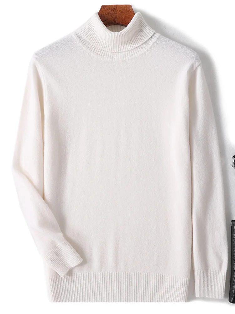 Autumn Winter Men Wool Turtleneck Pullover Long Sleeve Basic Cashmere Sweater 100% Merino Wool Knitwear Smart Casual Clothing