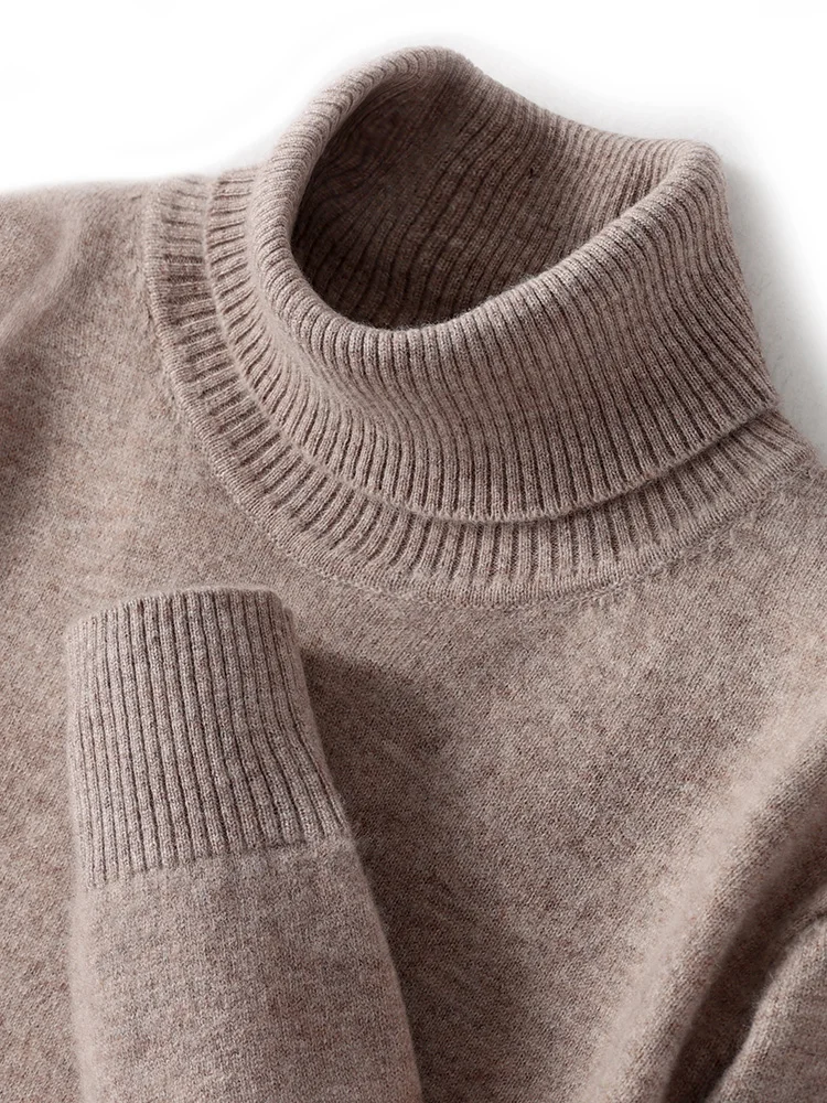 Autumn Winter Men Wool Turtleneck Pullover Long Sleeve Basic Cashmere Sweater 100% Merino Wool Knitwear Smart Casual Clothing