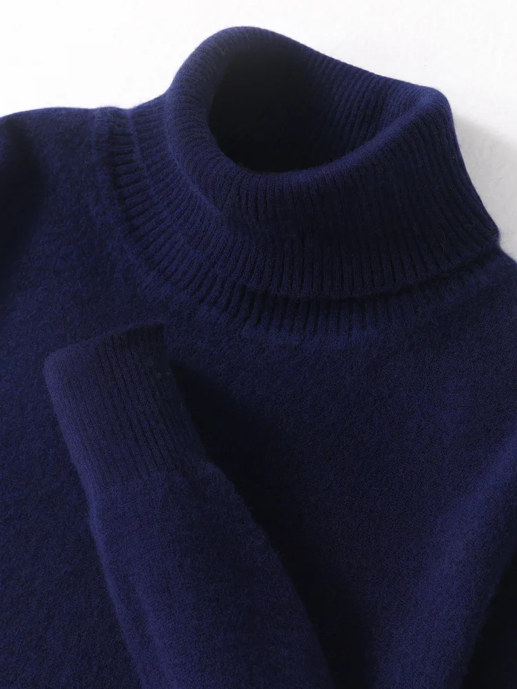 Autumn Winter Men Wool Turtleneck Pullover Long Sleeve Basic Cashmere Sweater 100% Merino Wool Knitwear Smart Casual Clothing