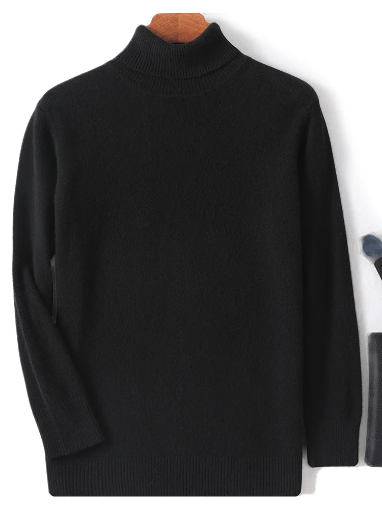 Autumn Winter Men Wool Turtleneck Pullover Long Sleeve Basic Cashmere Sweater 100% Merino Wool Knitwear Smart Casual Clothing