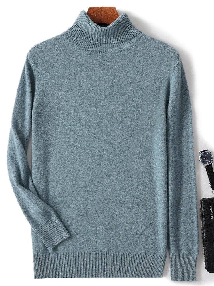 Autumn Winter Men Wool Turtleneck Pullover Long Sleeve Basic Cashmere Sweater 100% Merino Wool Knitwear Smart Casual Clothing
