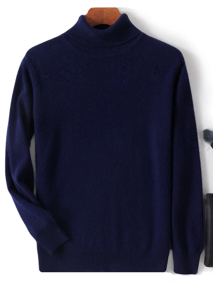 Autumn Winter Men Wool Turtleneck Pullover Long Sleeve Basic Cashmere Sweater 100% Merino Wool Knitwear Smart Casual Clothing