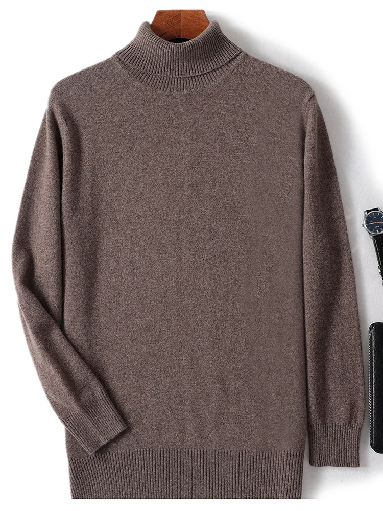 Autumn Winter Men Wool Turtleneck Pullover Long Sleeve Basic Cashmere Sweater 100% Merino Wool Knitwear Smart Casual Clothing