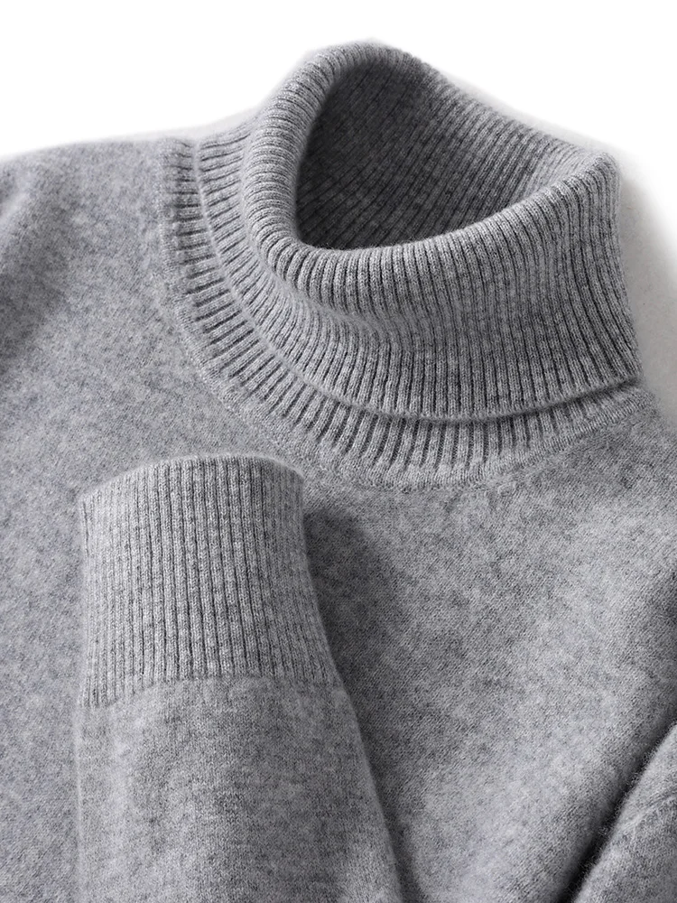 Autumn Winter Men Wool Turtleneck Pullover Long Sleeve Basic Cashmere Sweater 100% Merino Wool Knitwear Smart Casual Clothing