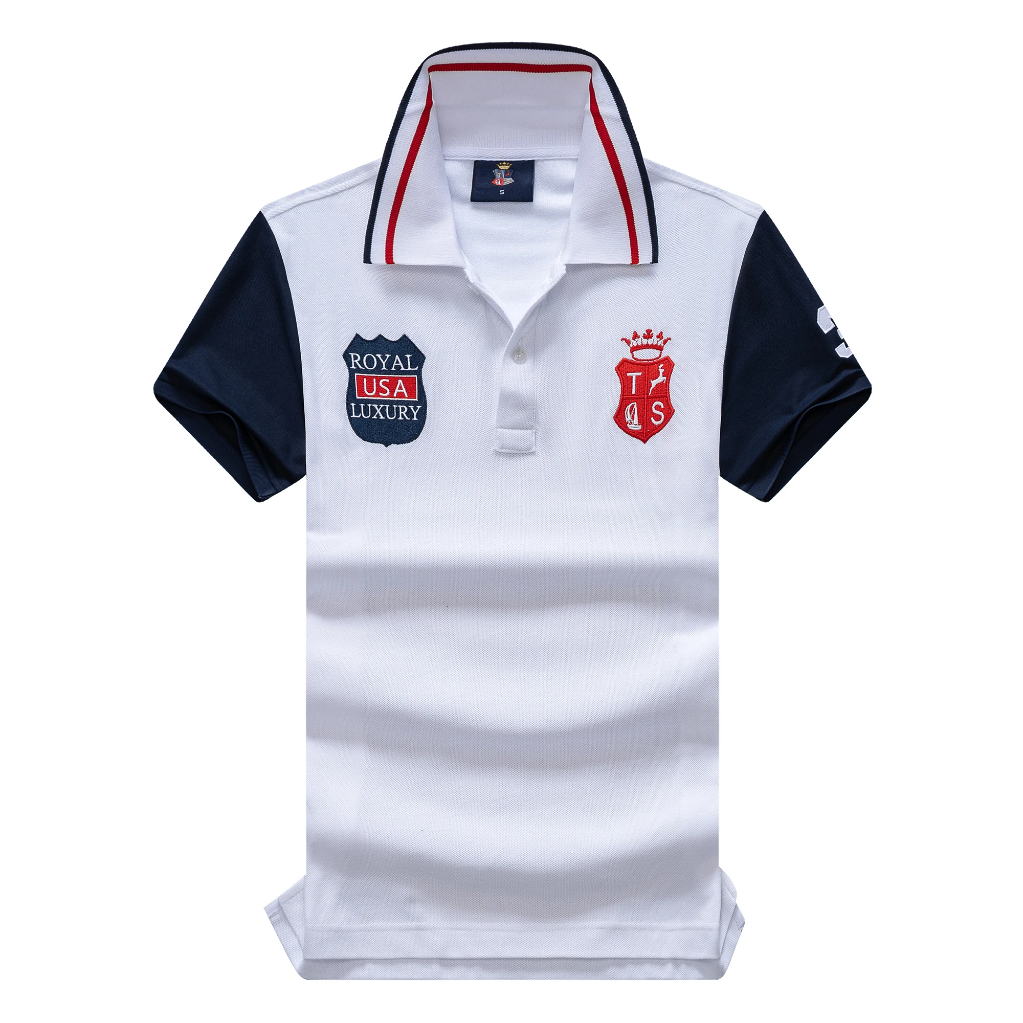 TS New Arrivals Men's Polo Shirts Short Sleeve USA Royal Luxury Embroider Number 3 Collar Tee Shirts Male Clothing US SIZE 7XL