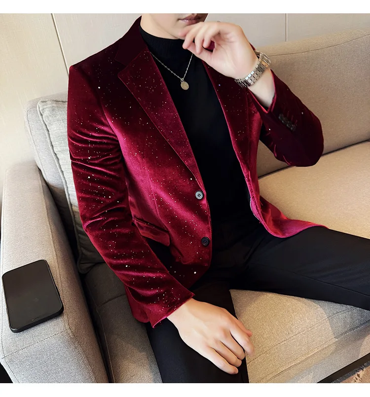 Luxury Velvet Bronzing Suit Jackets Men High Quality Slim Fit Business Elegant Blazer Coat Homme Formal Social Prom Tuxedo 4XL-M