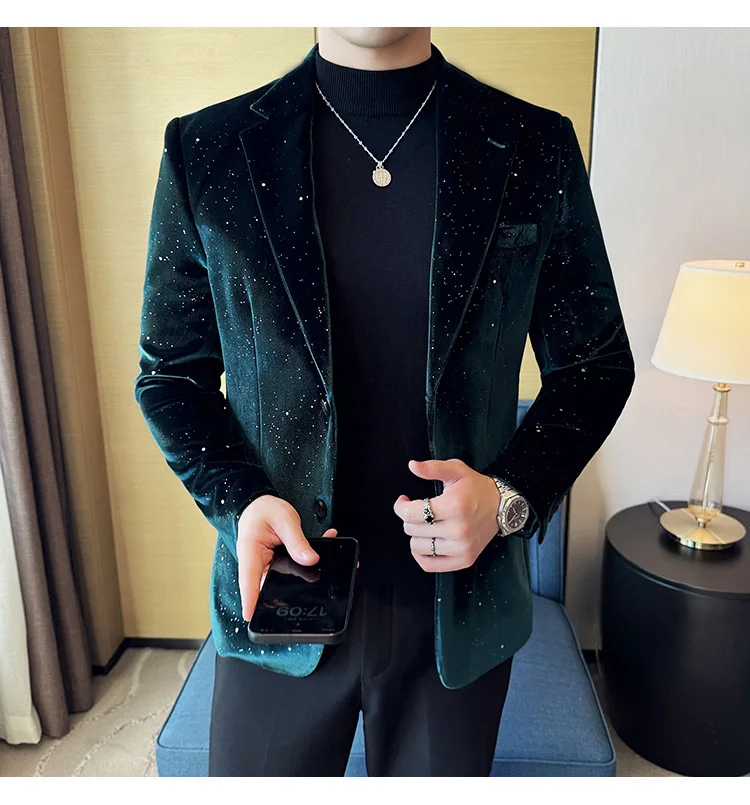 Luxury Velvet Bronzing Suit Jackets Men High Quality Slim Fit Business Elegant Blazer Coat Homme Formal Social Prom Tuxedo 4XL-M