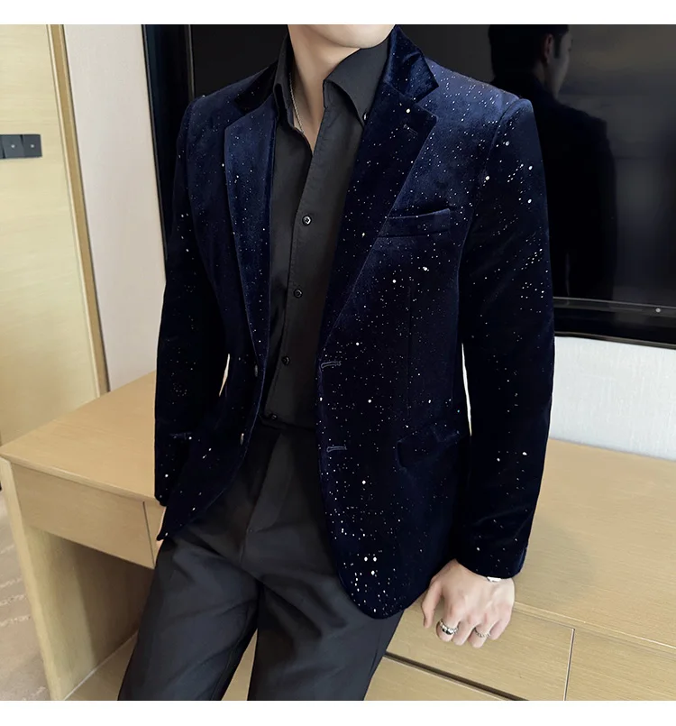 Luxury Velvet Bronzing Suit Jackets Men High Quality Slim Fit Business Elegant Blazer Coat Homme Formal Social Prom Tuxedo 4XL-M