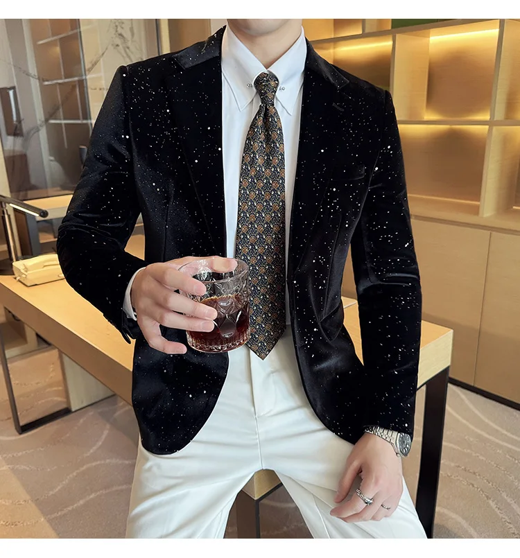 Luxury Velvet Bronzing Suit Jackets Men High Quality Slim Fit Business Elegant Blazer Coat Homme Formal Social Prom Tuxedo 4XL-M