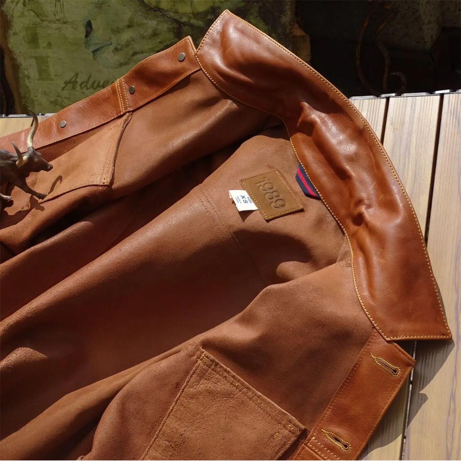 Brown Spring Leather Jacket Men Retro Style American Size Genuine Natural Cowhide Single Breasted Denim Leather Coat
