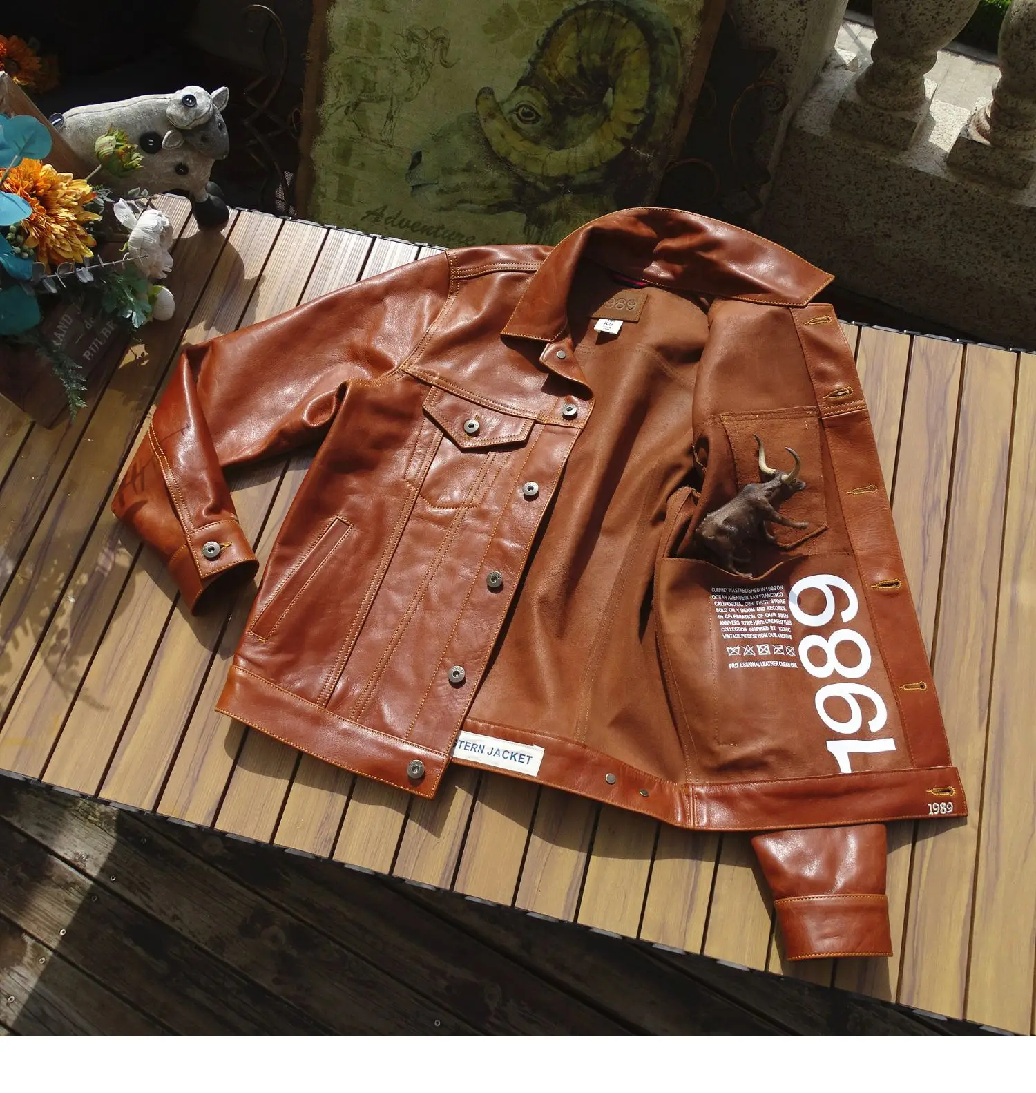 Brown Spring Leather Jacket Men Retro Style American Size Genuine Natural Cowhide Single Breasted Denim Leather Coat