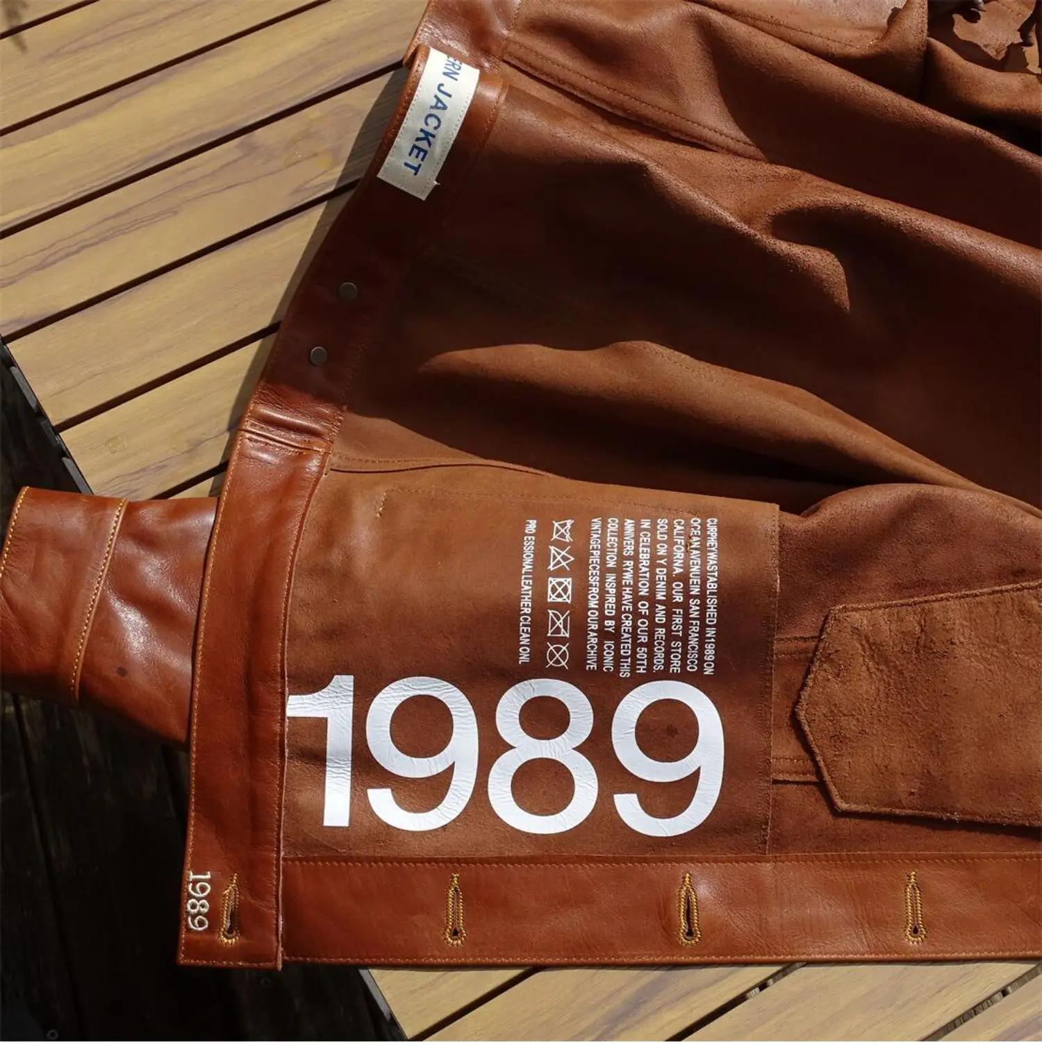 Brown Spring Leather Jacket Men Retro Style American Size Genuine Natural Cowhide Single Breasted Denim Leather Coat