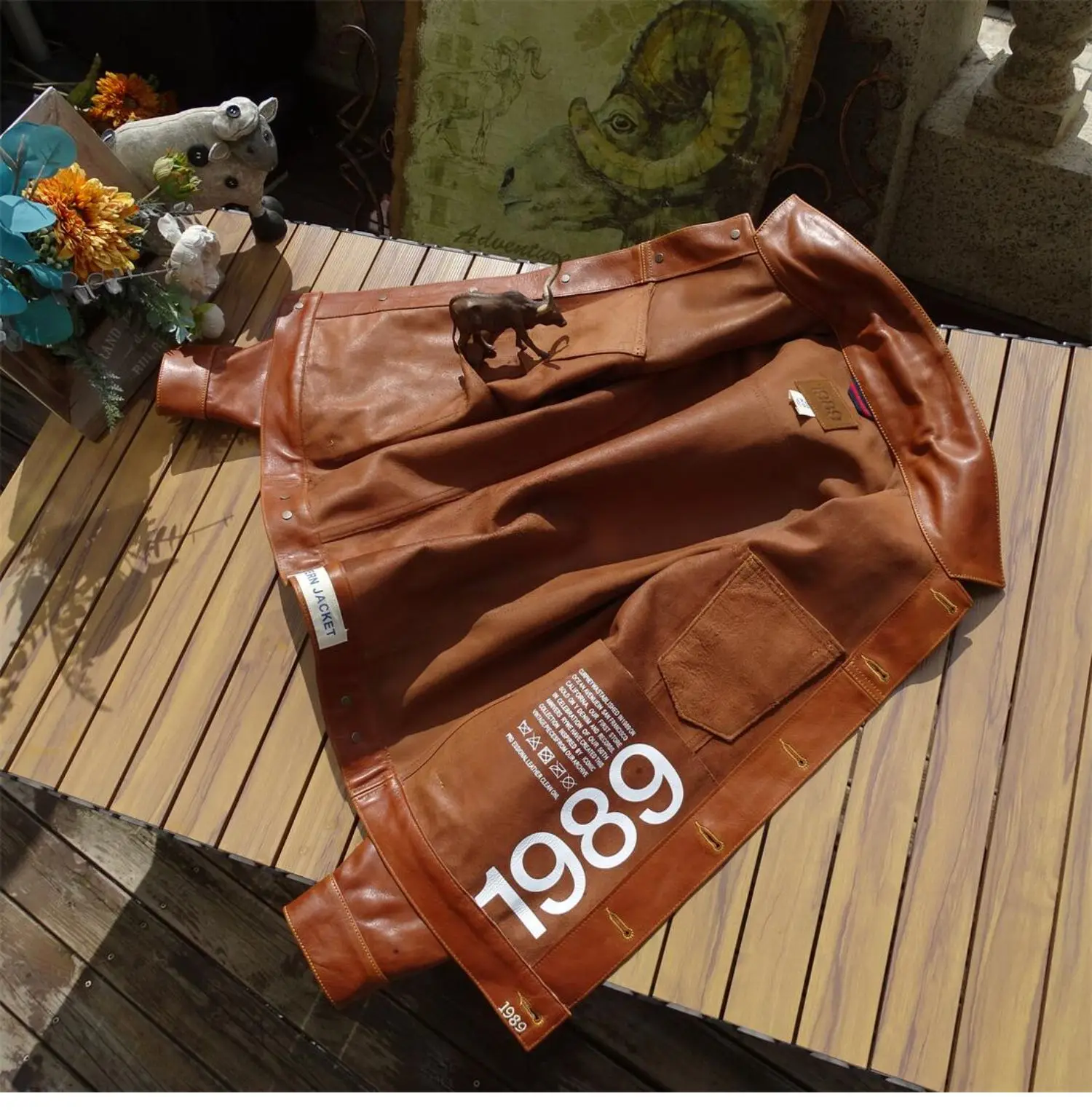 Brown Spring Leather Jacket Men Retro Style American Size Genuine Natural Cowhide Single Breasted Denim Leather Coat