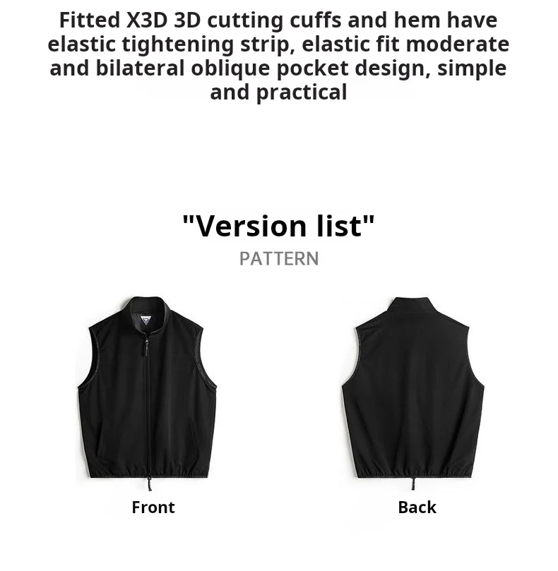 Maden Outdoor Men's Stand Collar Zip-Up Vest Lightweight Black Quick Dry Camping Fishing Waistcoat for Summer Sleeveless Jacket