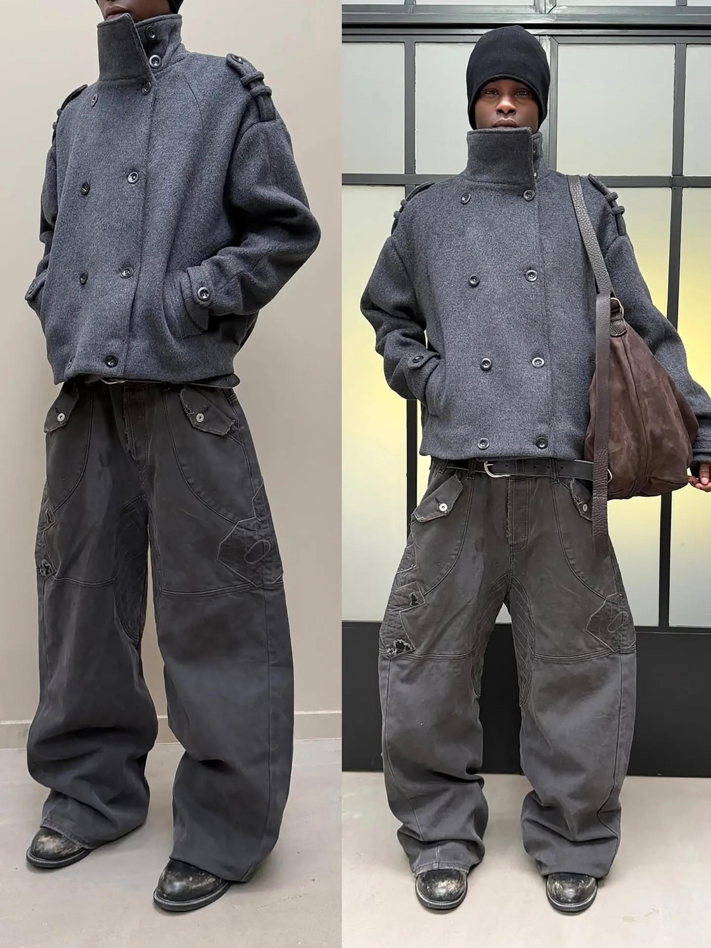 No faith studios double breasted stand-up collar double-sided wool boxy jacket