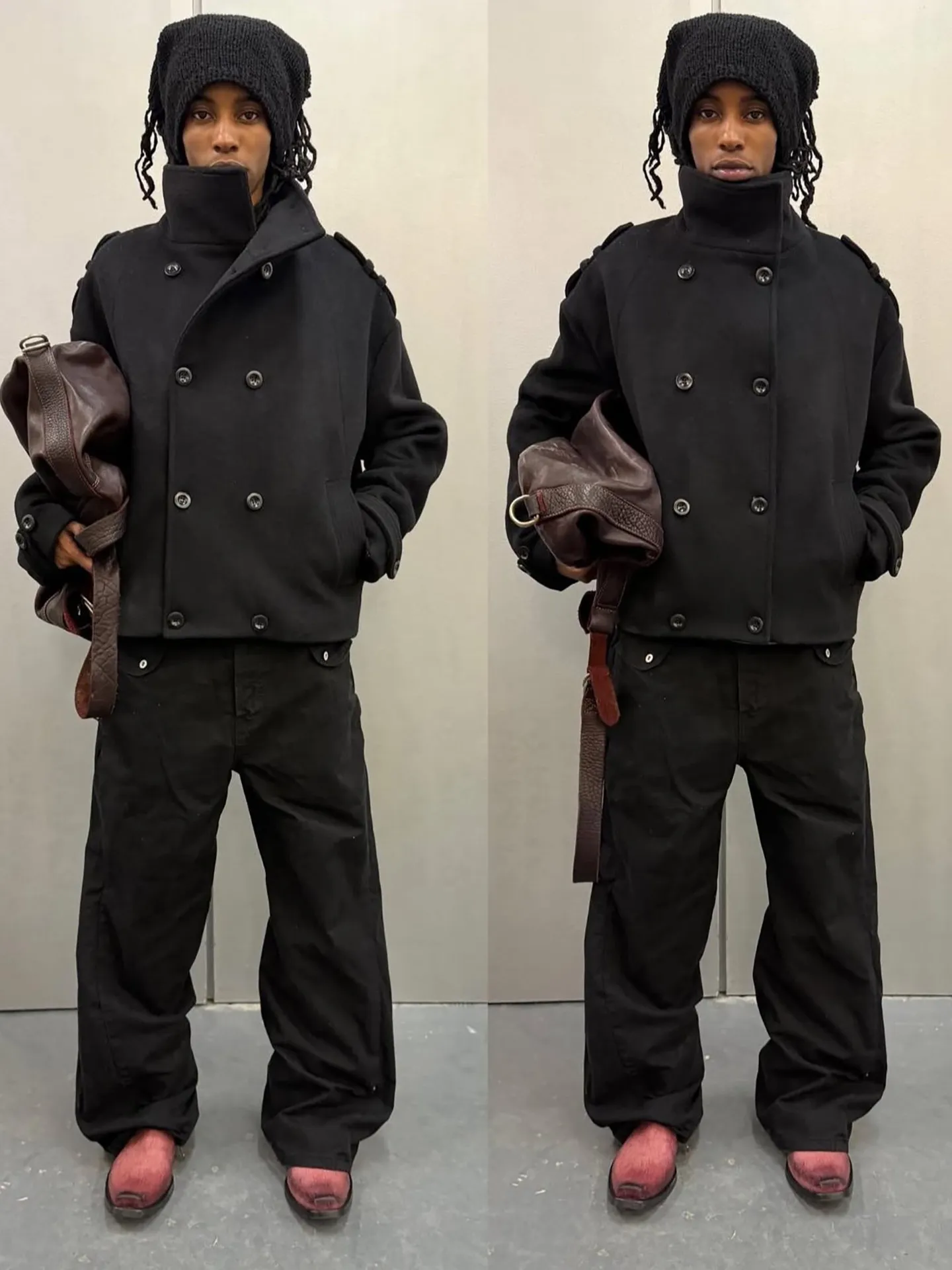 No faith studios double breasted stand-up collar double-sided wool boxy jacket