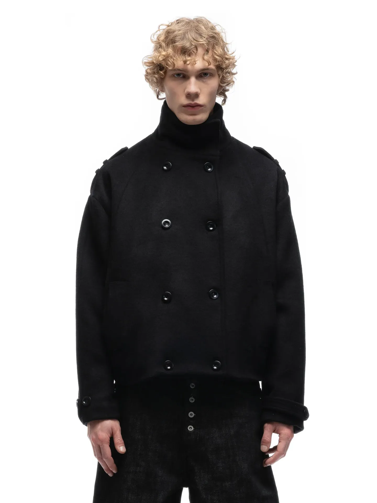 No faith studios double breasted stand-up collar double-sided wool boxy jacket