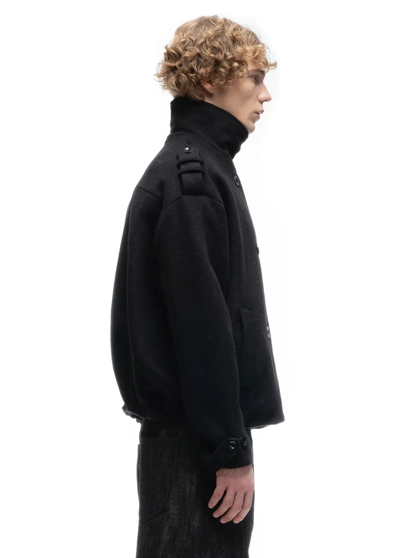 No faith studios double breasted stand-up collar double-sided wool boxy jacket