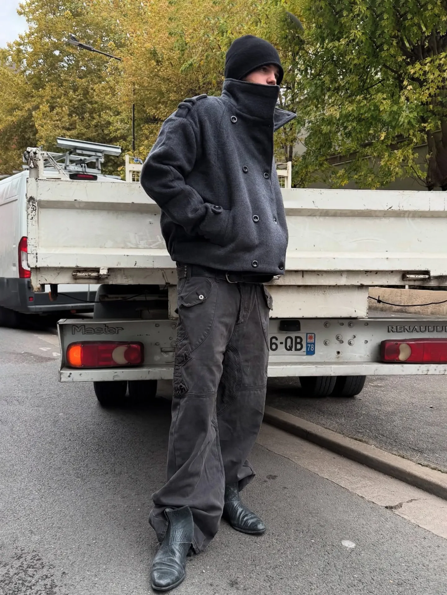 No faith studios double breasted stand-up collar double-sided wool boxy jacket