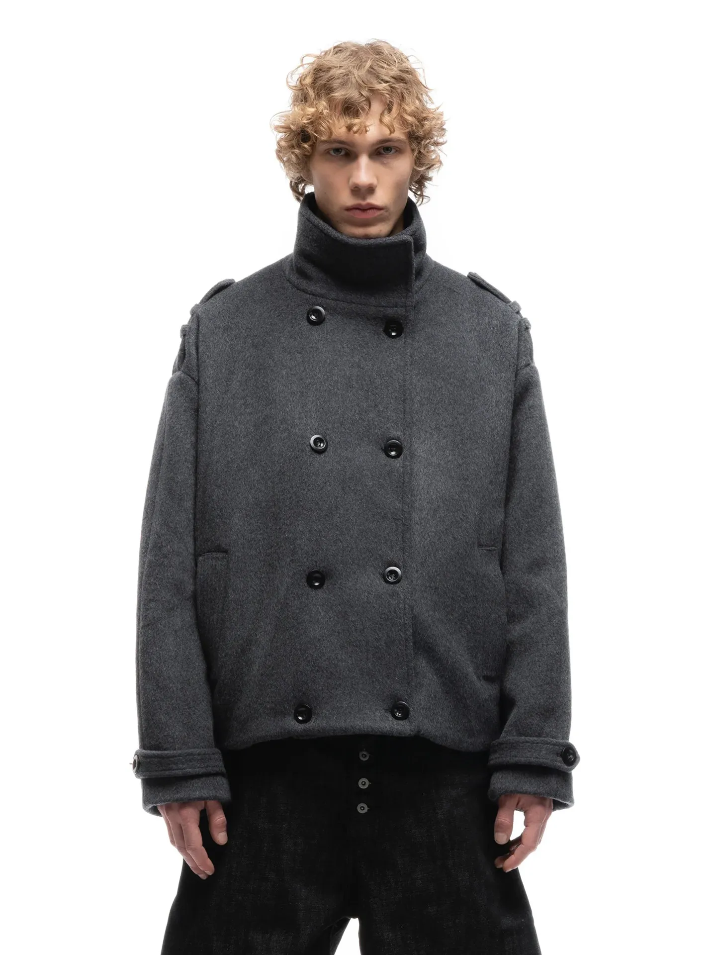 No faith studios double breasted stand-up collar double-sided wool boxy jacket