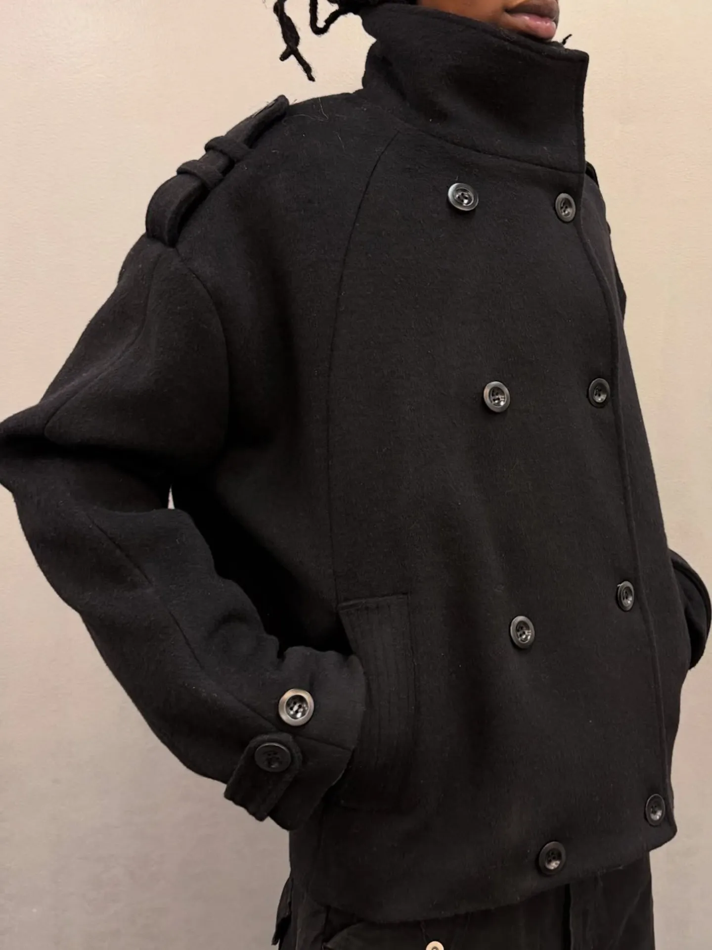 No faith studios double breasted stand-up collar double-sided wool boxy jacket