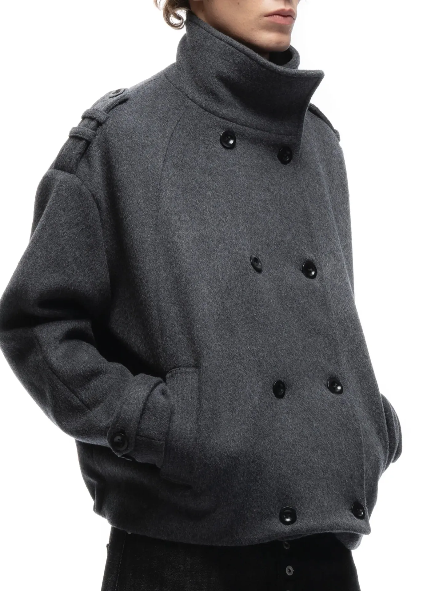 No faith studios double breasted stand-up collar double-sided wool boxy jacket