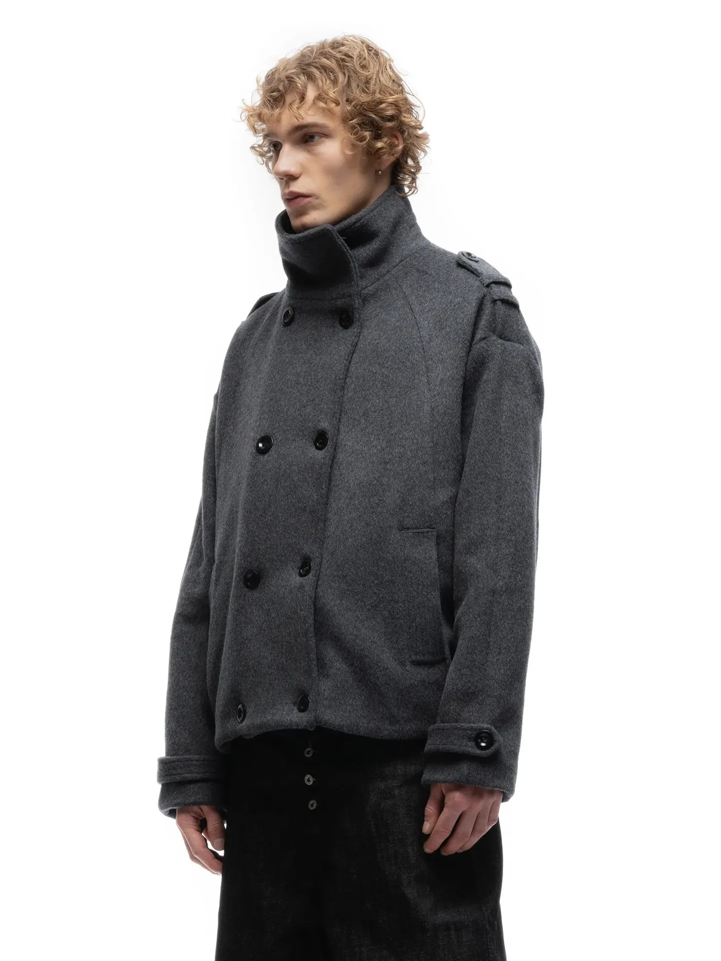 No faith studios double breasted stand-up collar double-sided wool boxy jacket