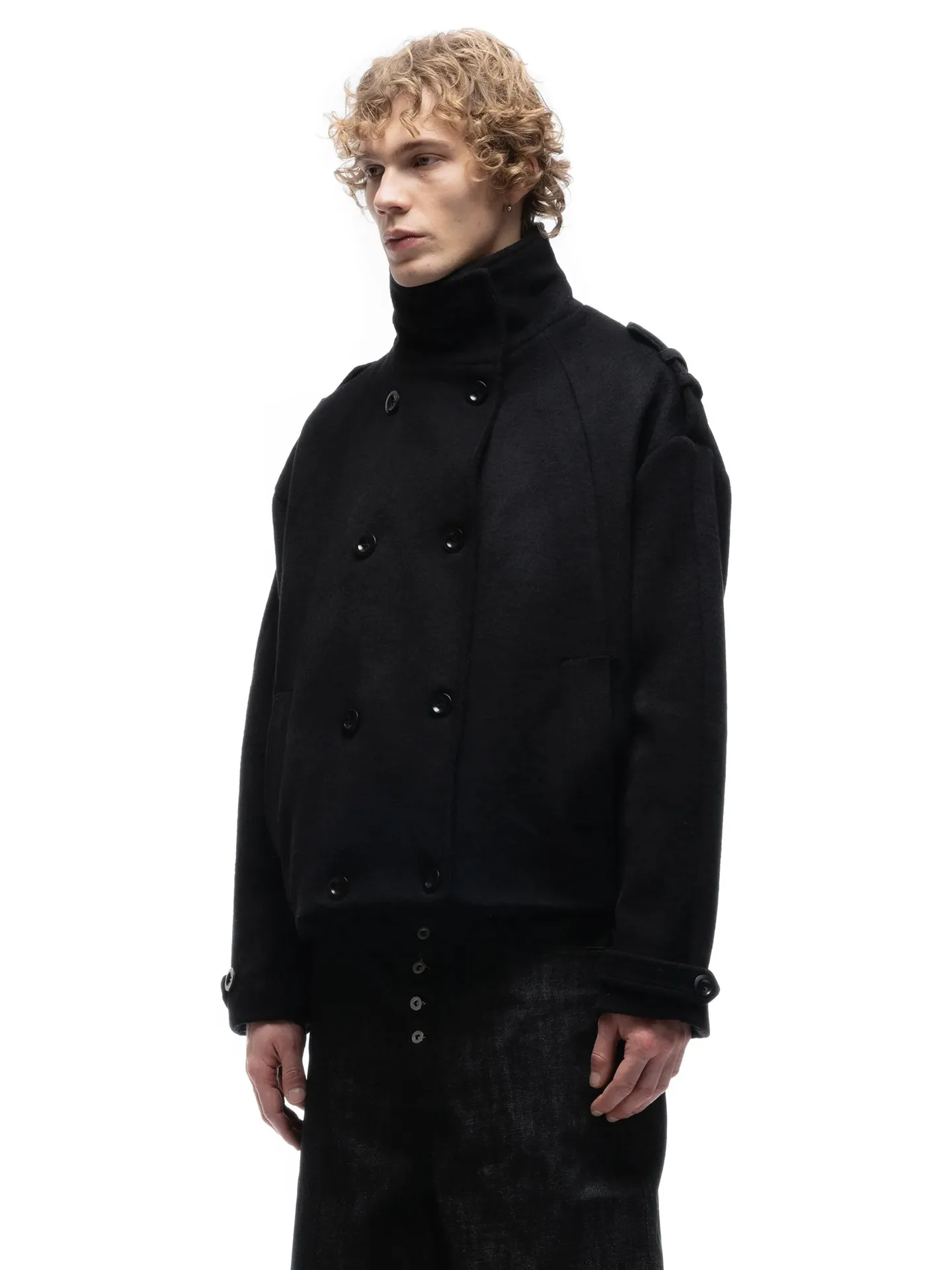 No faith studios double breasted stand-up collar double-sided wool boxy jacket