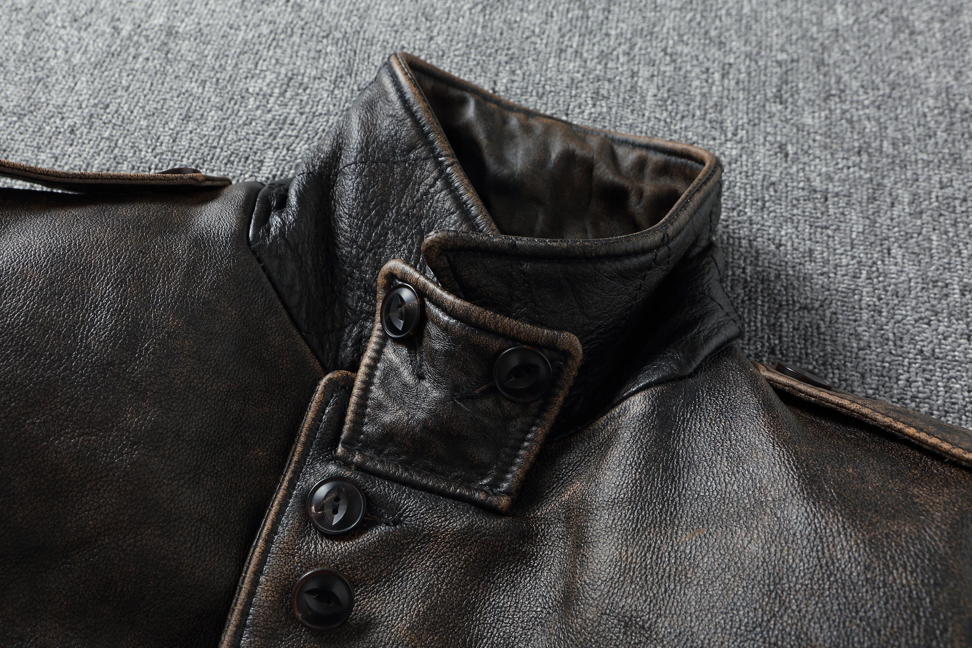 Classic M43 Trench Coat Cowhide Military Genuine Leather Jacket Medium and Long Multi-pocket Mens Vintage Leather Jacket