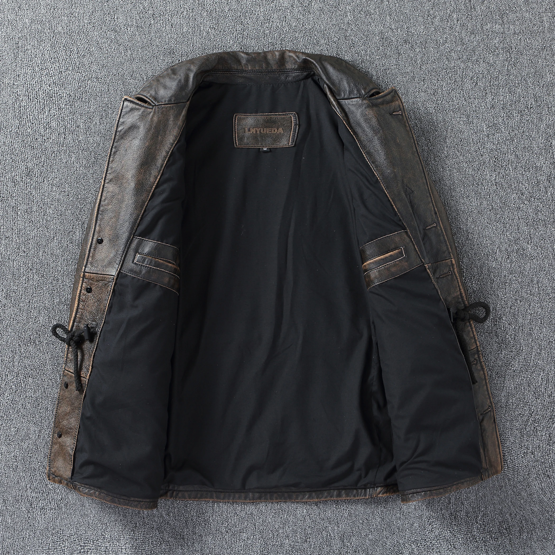 Classic M43 Trench Coat Cowhide Military Genuine Leather Jacket Medium and Long Multi-pocket Mens Vintage Leather Jacket