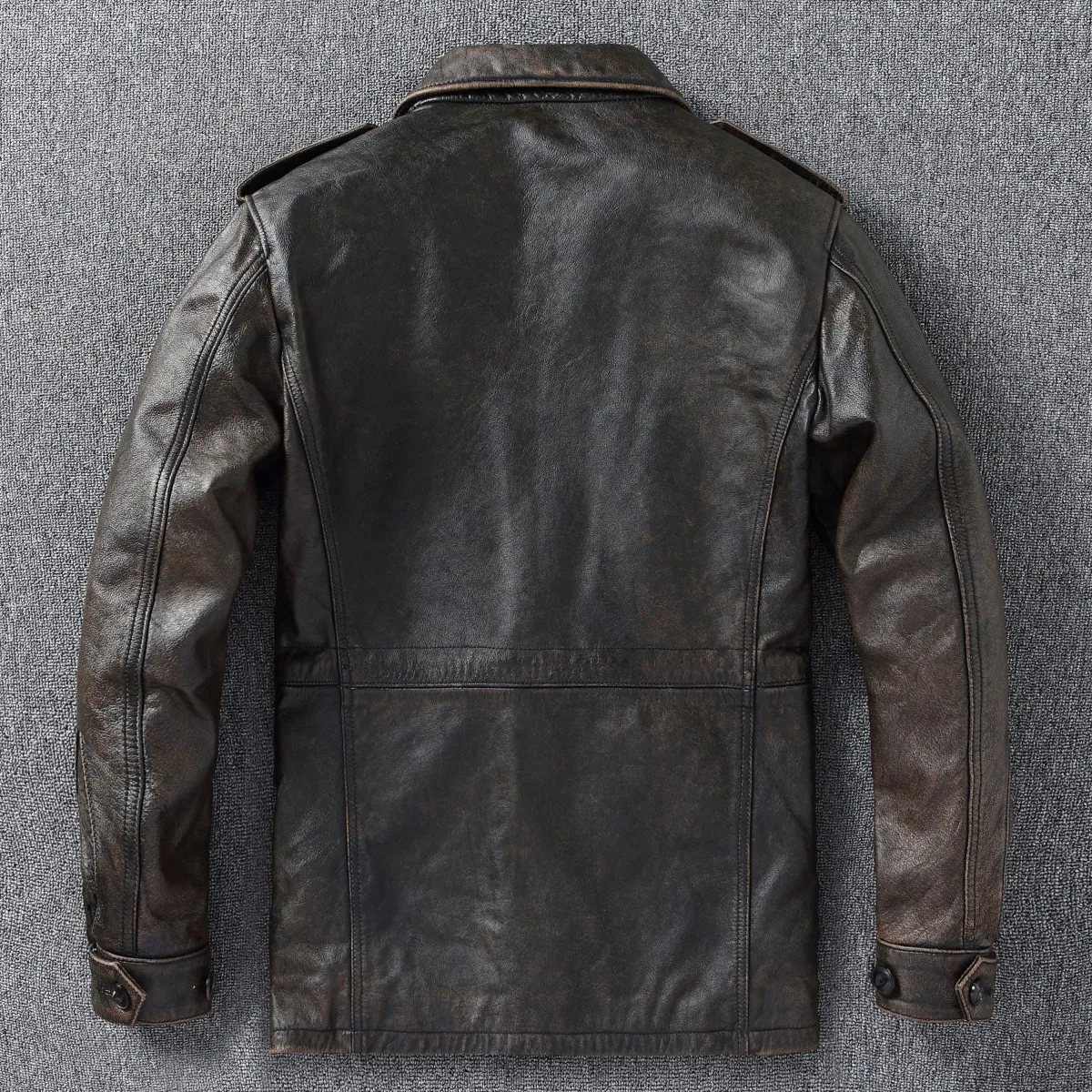 Classic M43 Trench Coat Cowhide Military Genuine Leather Jacket Medium and Long Multi-pocket Mens Vintage Leather Jacket