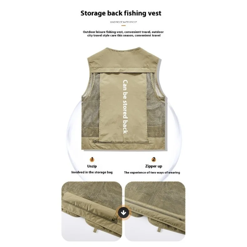Men's Summer Vest Multipockets Mesh Lined Breathable Sleeveless Jacket Thin Outdoor Fishing Photographer Tool Waistcoat Men