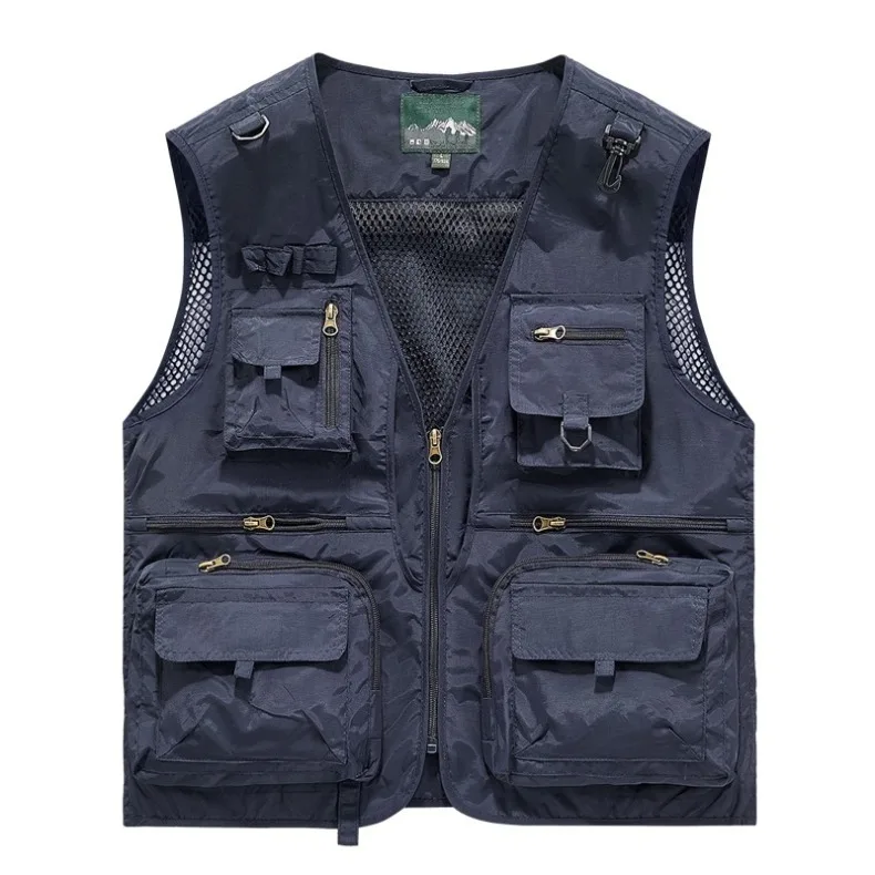 Men's Summer Vest Multipockets Mesh Lined Breathable Sleeveless Jacket Thin Outdoor Fishing Photographer Tool Waistcoat Men
