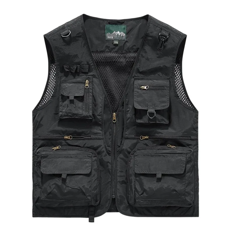 Men's Summer Vest Multipockets Mesh Lined Breathable Sleeveless Jacket Thin Outdoor Fishing Photographer Tool Waistcoat Men