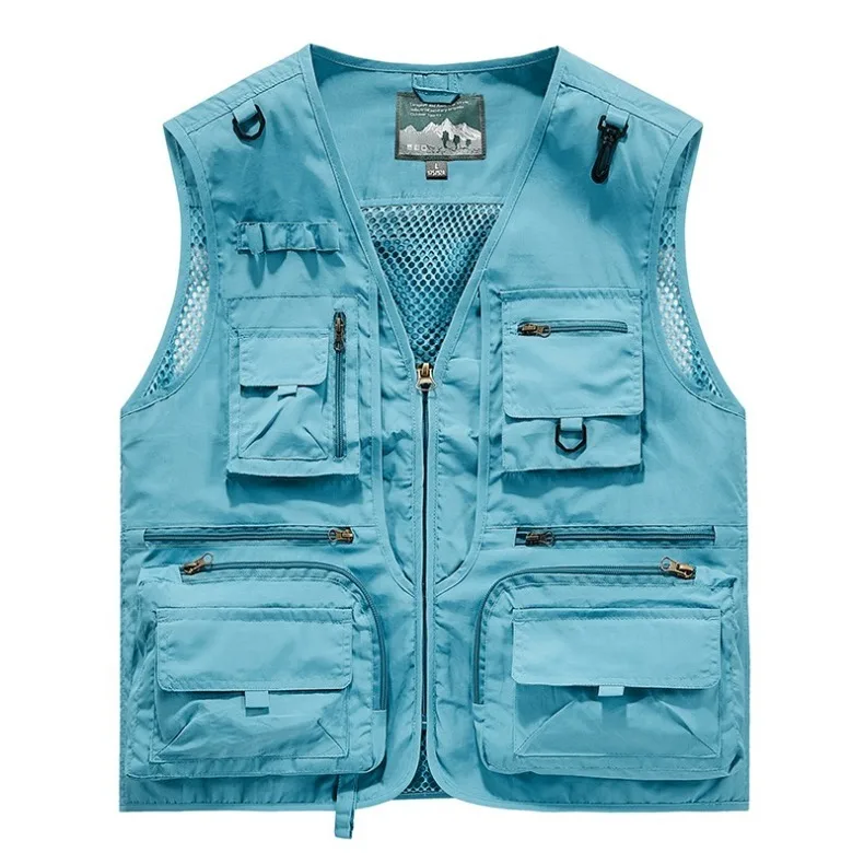Men's Summer Vest Multipockets Mesh Lined Breathable Sleeveless Jacket Thin Outdoor Fishing Photographer Tool Waistcoat Men