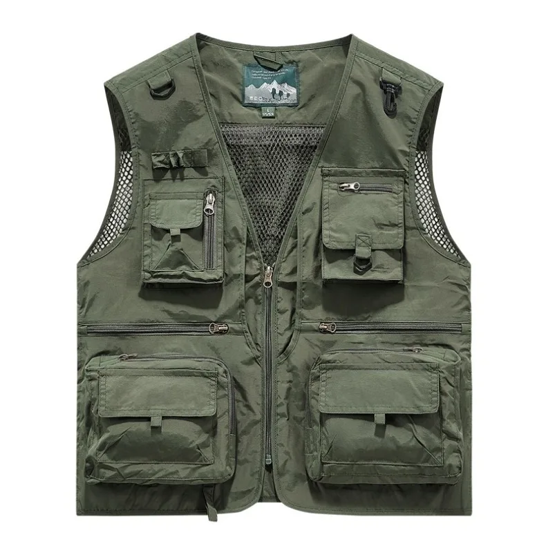 Men's Summer Vest Multipockets Mesh Lined Breathable Sleeveless Jacket Thin Outdoor Fishing Photographer Tool Waistcoat Men