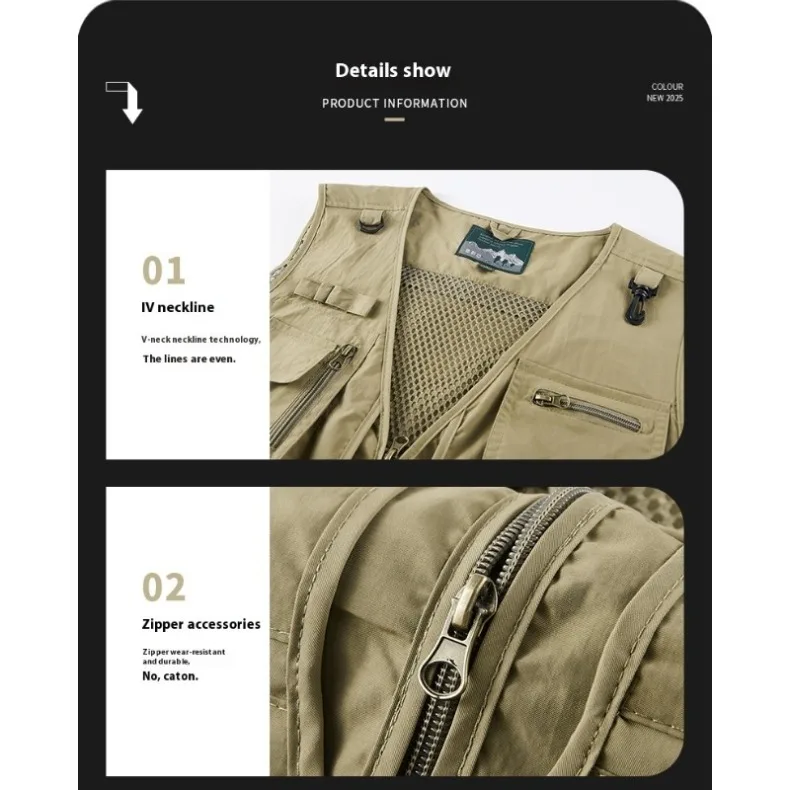 Men's Summer Vest Multipockets Mesh Lined Breathable Sleeveless Jacket Thin Outdoor Fishing Photographer Tool Waistcoat Men