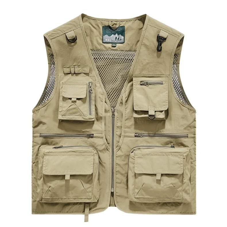 Men's Summer Vest Multipockets Mesh Lined Breathable Sleeveless Jacket Thin Outdoor Fishing Photographer Tool Waistcoat Men