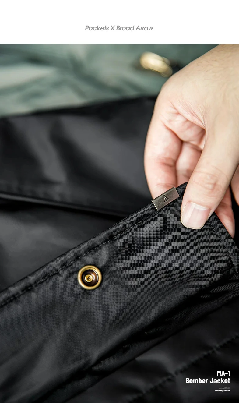 Maden Baseball Collar MA1 Bomber Jacket for Men Classical Orange Lining Double-pocket Coats Thickened Fall and Winter Jacket