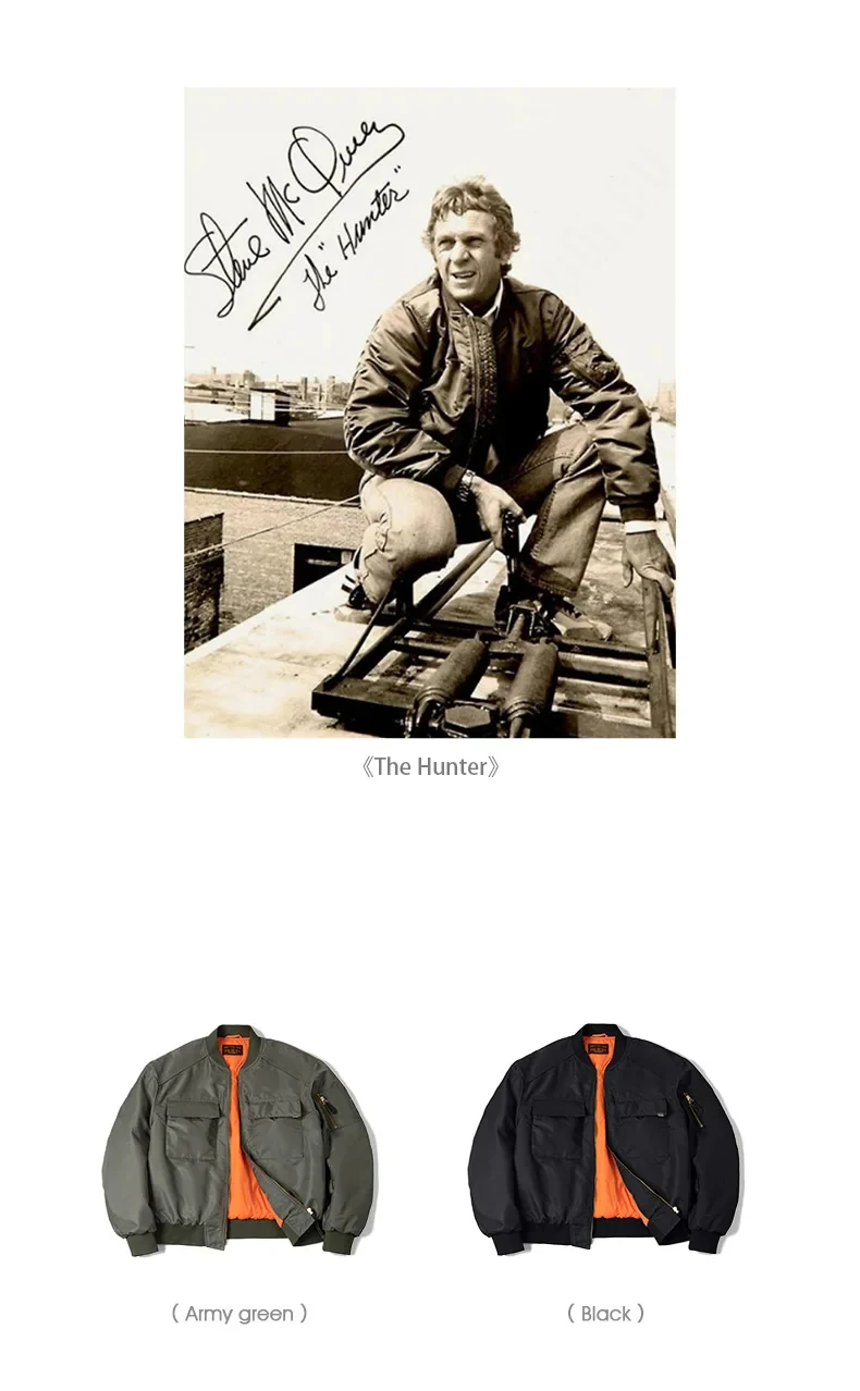 Maden Baseball Collar MA1 Bomber Jacket for Men Classical Orange Lining Double-pocket Coats Thickened Fall and Winter Jacket