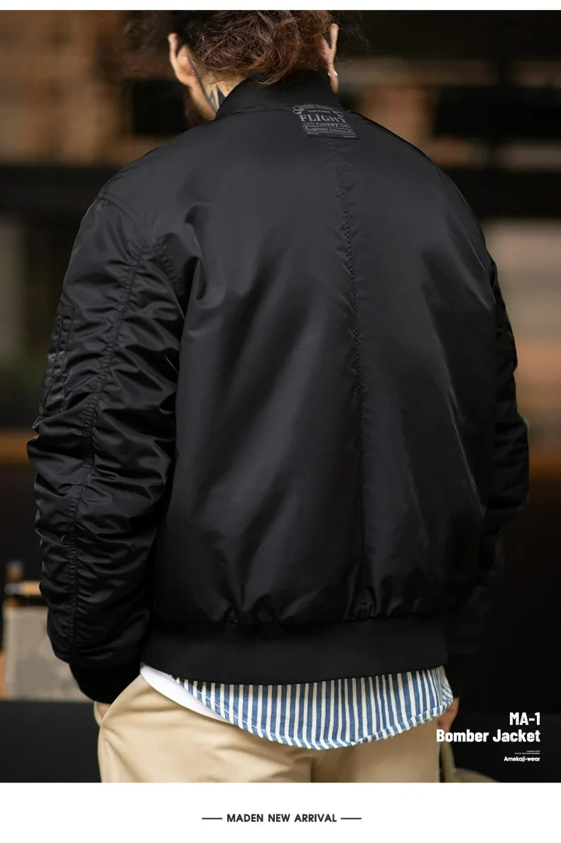 Maden Baseball Collar MA1 Bomber Jacket for Men Classical Orange Lining Double-pocket Coats Thickened Fall and Winter Jacket