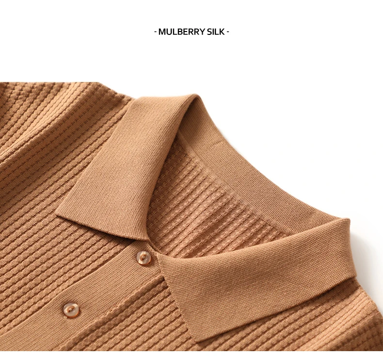 Summer New T-Shirt Men's POLO Collar Pullover Top Casual Knitted Mulberry Silk Short Sleeve Solid Color Business Bottom Shirt