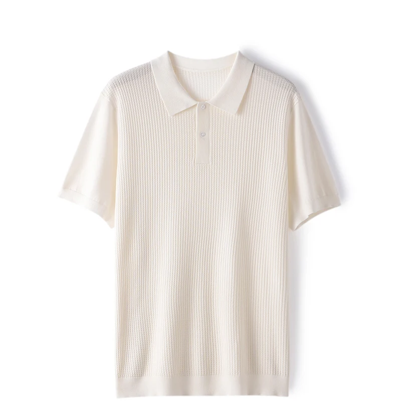 Summer New T-Shirt Men's POLO Collar Pullover Top Casual Knitted Mulberry Silk Short Sleeve Solid Color Business Bottom Shirt