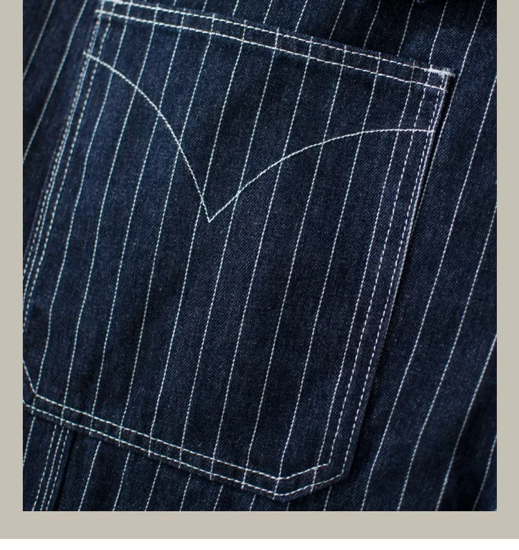 13.5oz Paris Buckle Vintage Vertical Striped Raw Blue Denim Jeans Men Amekaji Wide Leg Loose Straight Bib Suit Pants Handsome