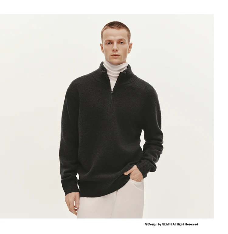 Semir Knitted Sweater Men Winter Half-Open Placket High Collar Wool Blend 2025 New Basic Pullover Men's Clothing