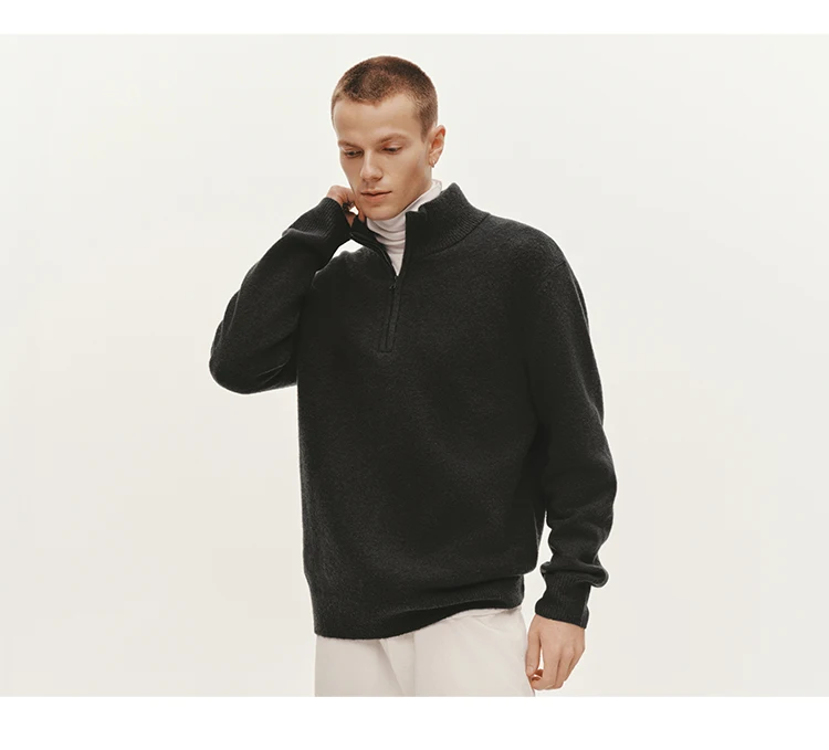 Semir Knitted Sweater Men Winter Half-Open Placket High Collar Wool Blend 2025 New Basic Pullover Men's Clothing