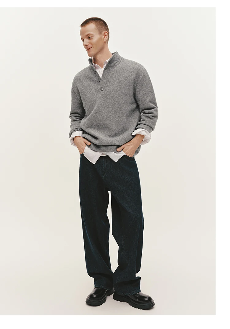 Semir Knitted Sweater Men Winter Half-Open Placket High Collar Wool Blend 2025 New Basic Pullover Men's Clothing
