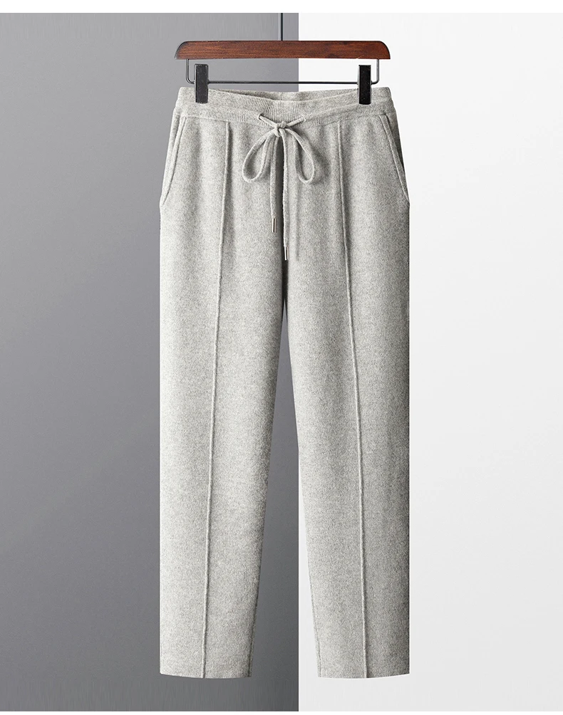 Autumn And Winter New Thick Leisure Cashmere Pants Men's Slim Knitted Pants 100% Pure Wool Pants To Keep Warm